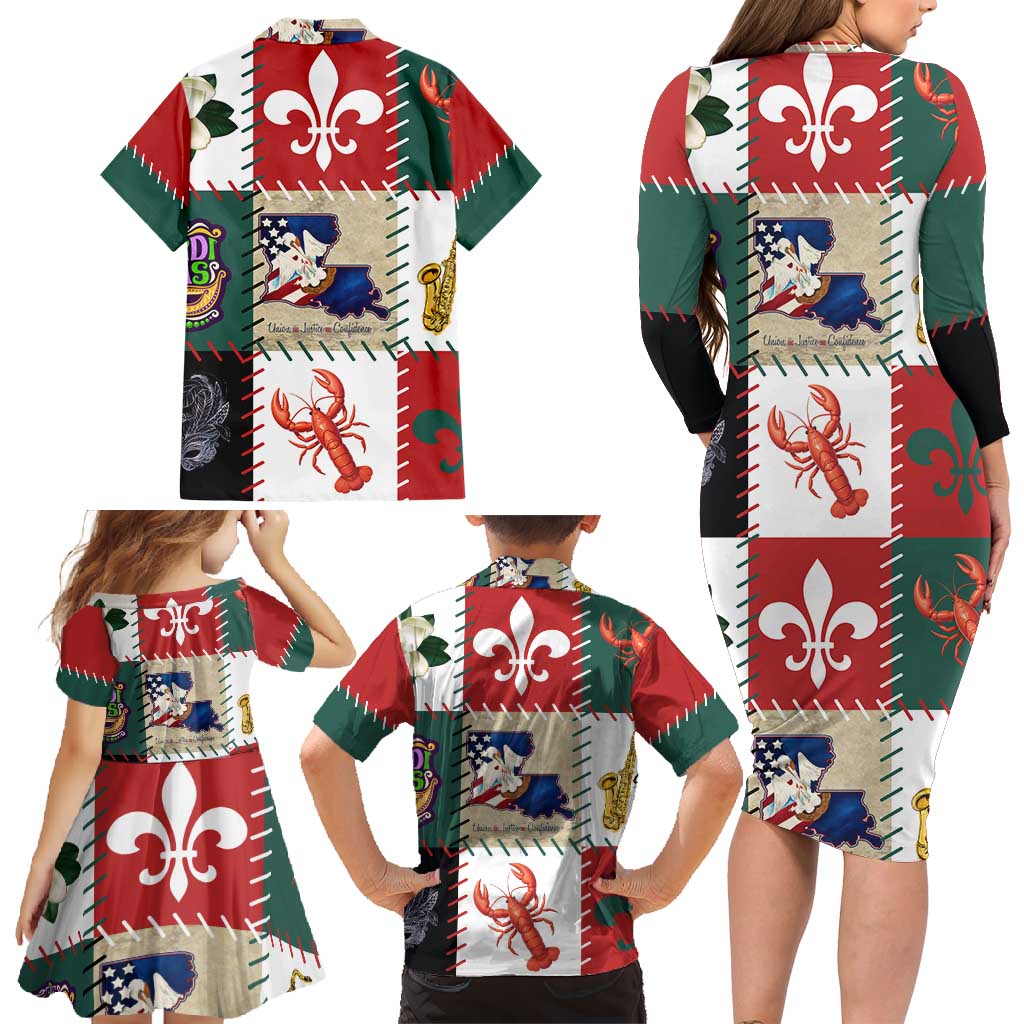 Louisiana Famous Things Christmas Family Matching Long Sleeve Bodycon Dress and Hawaiian Shirt Xmas Holiday Patterns - Wonder Print Shop