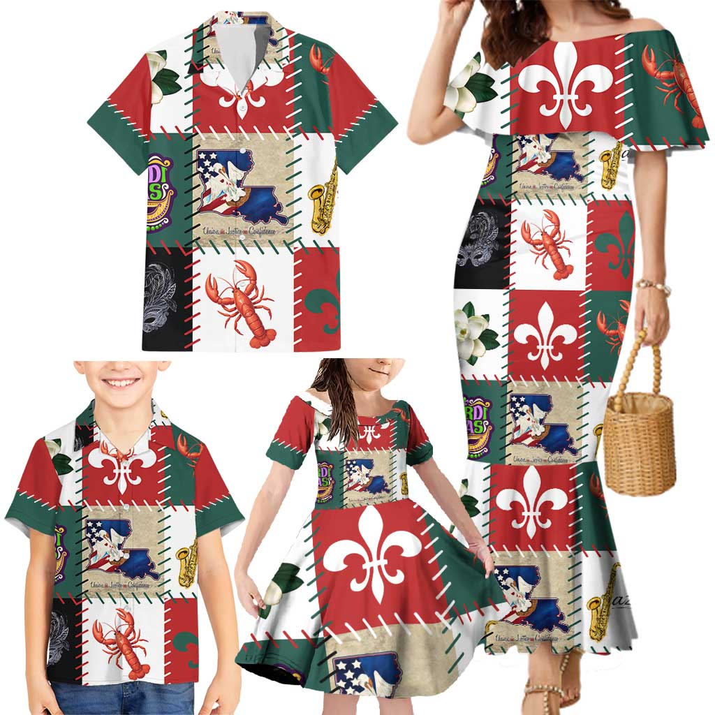 Louisiana Famous Things Christmas Family Matching Mermaid Dress and Hawaiian Shirt Xmas Holiday Patterns - Wonder Print Shop