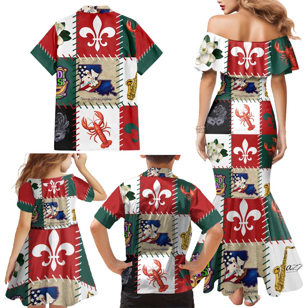 Louisiana Famous Things Christmas Family Matching Mermaid Dress and Hawaiian Shirt Xmas Holiday Patterns - Wonder Print Shop