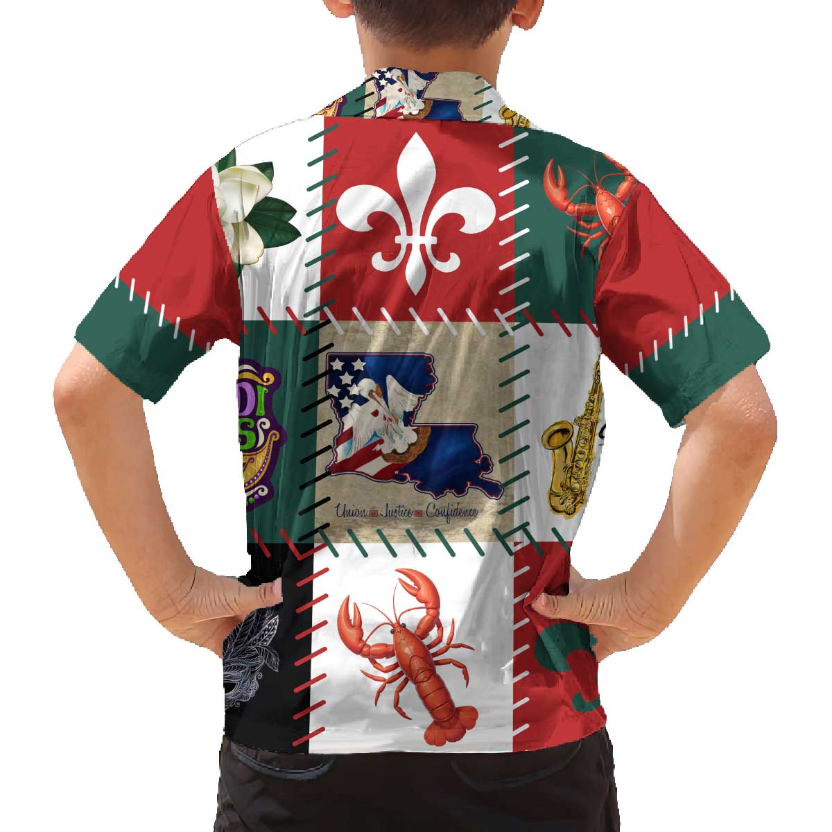 Louisiana Famous Things Christmas Family Matching Off The Shoulder Long Sleeve Dress and Hawaiian Shirt Xmas Holiday Patterns - Wonder Print Shop