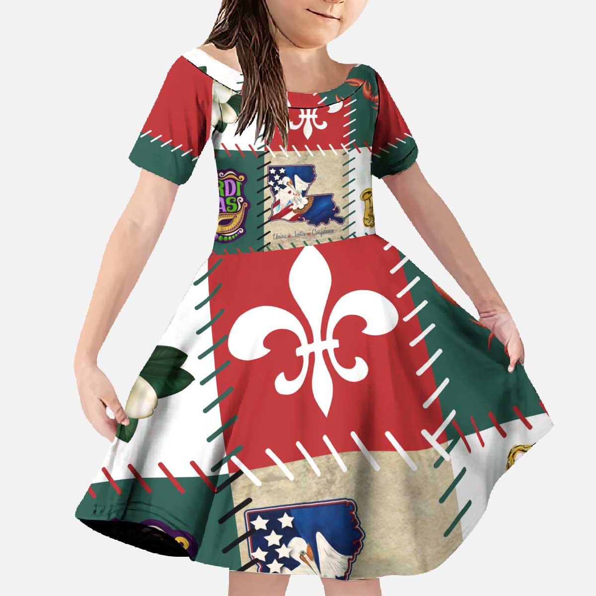 Louisiana Famous Things Christmas Family Matching Off The Shoulder Long Sleeve Dress and Hawaiian Shirt Xmas Holiday Patterns - Wonder Print Shop