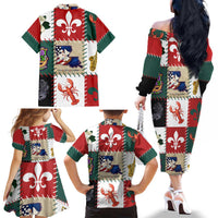 Louisiana Famous Things Christmas Family Matching Off The Shoulder Long Sleeve Dress and Hawaiian Shirt Xmas Holiday Patterns - Wonder Print Shop