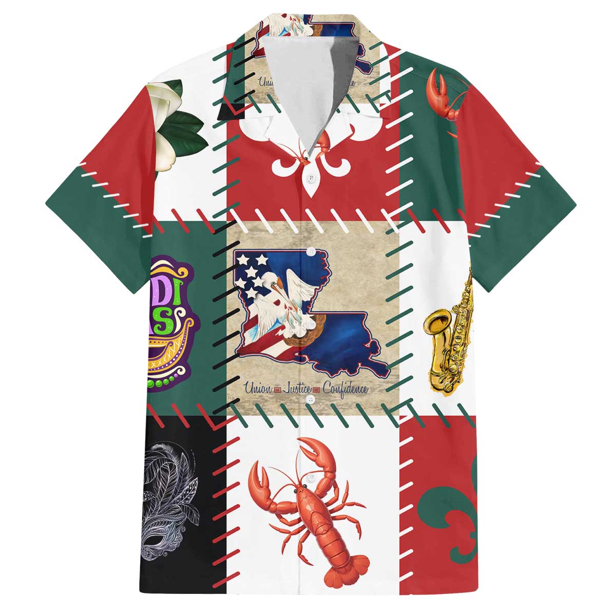 Louisiana Famous Things Christmas Family Matching Off The Shoulder Long Sleeve Dress and Hawaiian Shirt Xmas Holiday Patterns - Wonder Print Shop