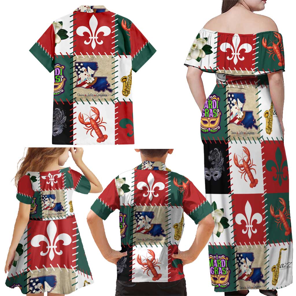 Louisiana Famous Things Christmas Family Matching Off Shoulder Maxi Dress and Hawaiian Shirt Xmas Holiday Patterns - Wonder Print Shop