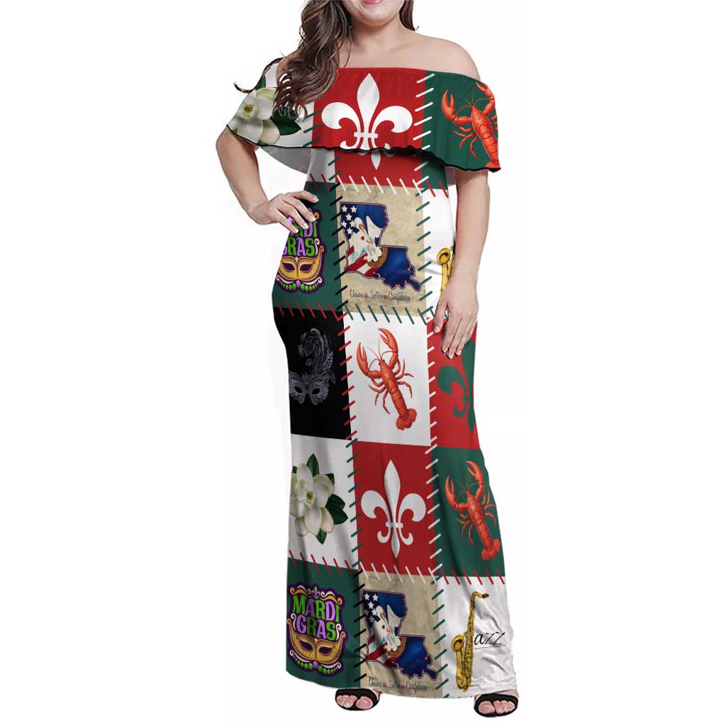 Louisiana Famous Things Christmas Family Matching Off Shoulder Maxi Dress and Hawaiian Shirt Xmas Holiday Patterns - Wonder Print Shop