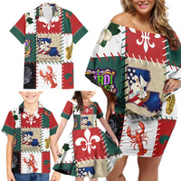 Louisiana Famous Things Christmas Family Matching Off Shoulder Short Dress and Hawaiian Shirt Xmas Holiday Patterns - Wonder Print Shop