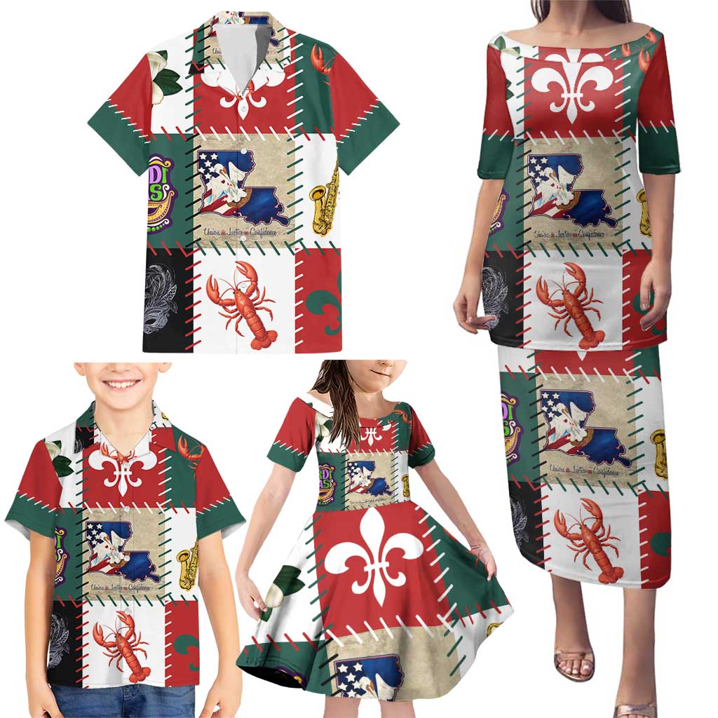 Louisiana Famous Things Christmas Family Matching Puletasi and Hawaiian Shirt Xmas Holiday Patterns - Wonder Print Shop