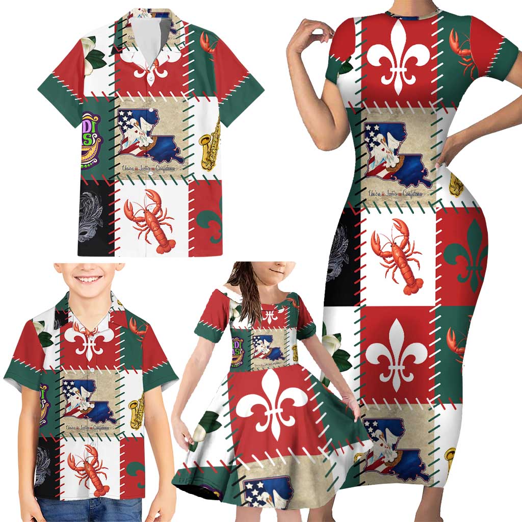 Louisiana Famous Things Christmas Family Matching Short Sleeve Bodycon Dress and Hawaiian Shirt Xmas Holiday Patterns - Wonder Print Shop