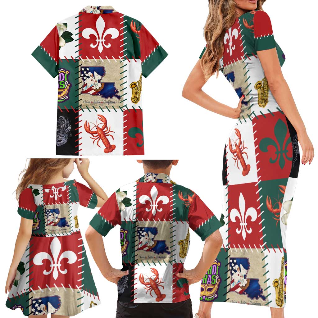 Louisiana Famous Things Christmas Family Matching Short Sleeve Bodycon Dress and Hawaiian Shirt Xmas Holiday Patterns - Wonder Print Shop