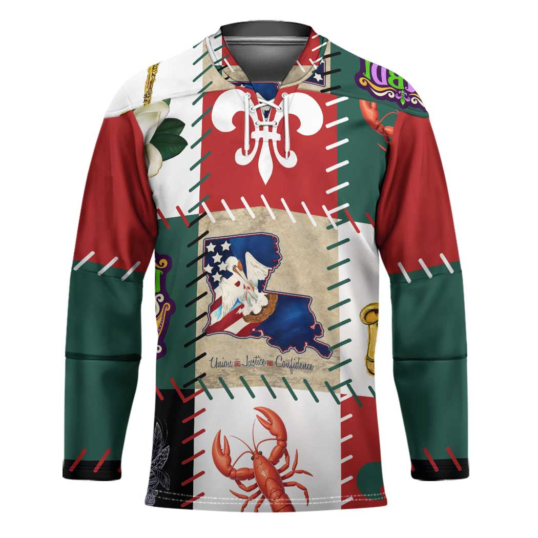 Louisiana Famous Things Christmas Hockey Jersey Xmas Holiday Patterns - Wonder Print Shop