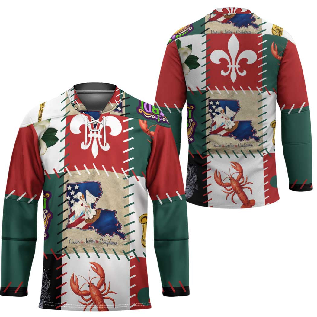Louisiana Famous Things Christmas Hockey Jersey Xmas Holiday Patterns - Wonder Print Shop