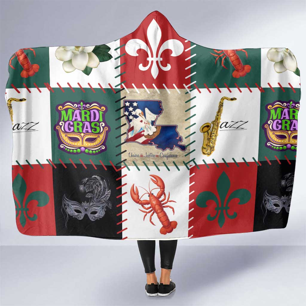 Louisiana Famous Things Christmas Hooded Blanket Xmas Holiday Patterns - Wonder Print Shop