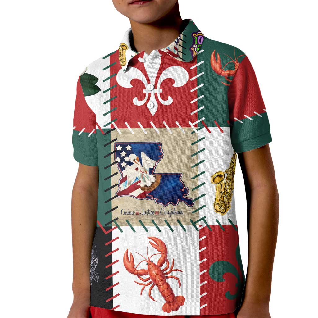 Louisiana Famous Things Christmas Kid Polo Shirt Xmas Holiday Patterns - Wonder Print Shop