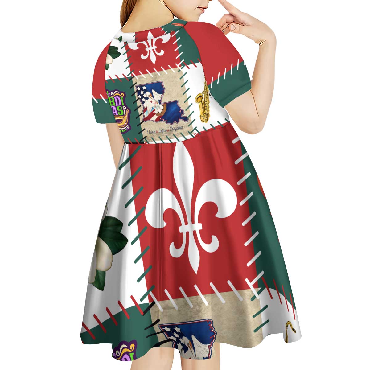 Louisiana Famous Things Christmas Kid Short Sleeve Dress Xmas Holiday Patterns - Wonder Print Shop