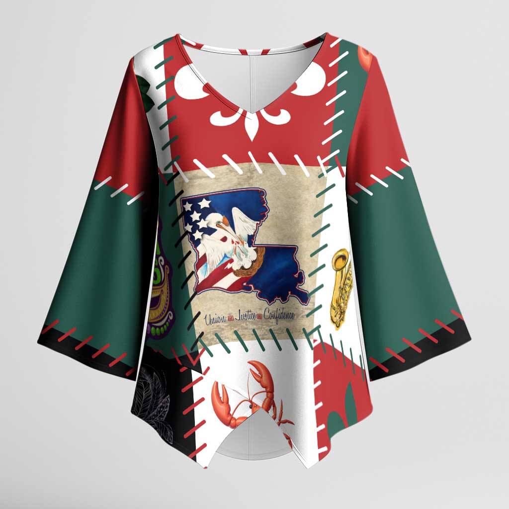 Louisiana Famous Things Christmas Kimono Sleeve Blouse Xmas Holiday Patterns - Wonder Print Shop