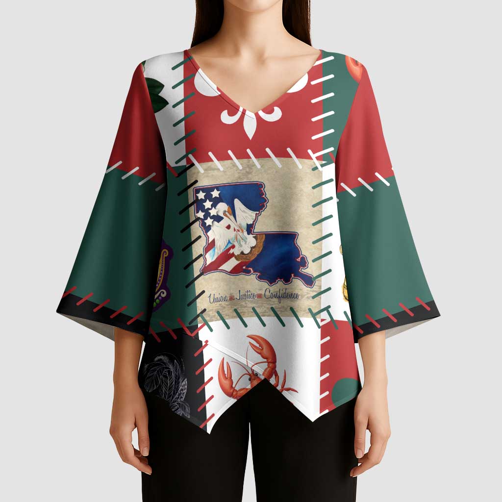 Louisiana Famous Things Christmas Kimono Sleeve Blouse Xmas Holiday Patterns - Wonder Print Shop