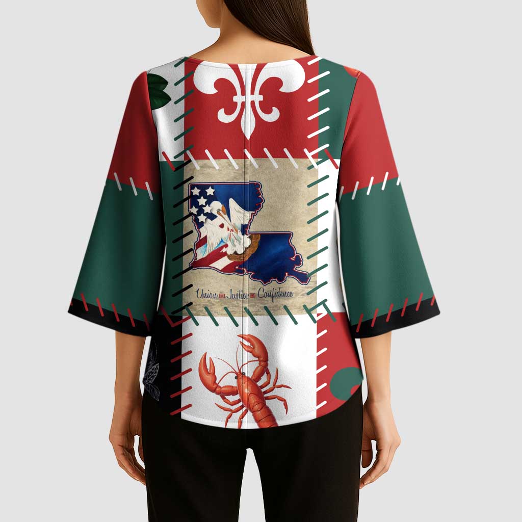 Louisiana Famous Things Christmas Kimono Sleeve Blouse Xmas Holiday Patterns - Wonder Print Shop
