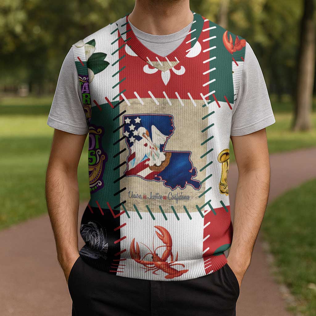 Louisiana Famous Things Christmas Knitted V-Neck Vest Xmas Holiday Patterns - Wonder Print Shop