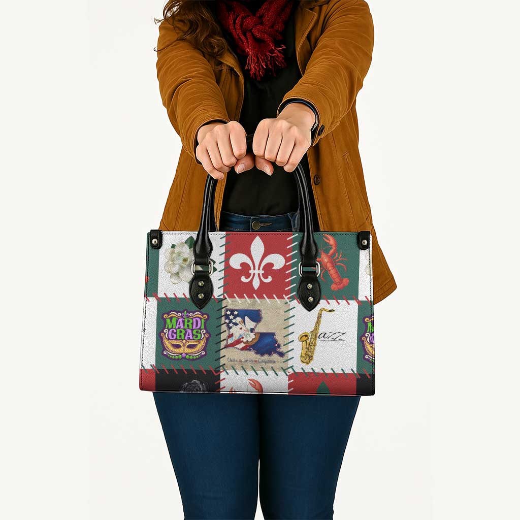 Louisiana Famous Things Christmas Leather Bag Xmas Holiday Patterns - Wonder Print Shop