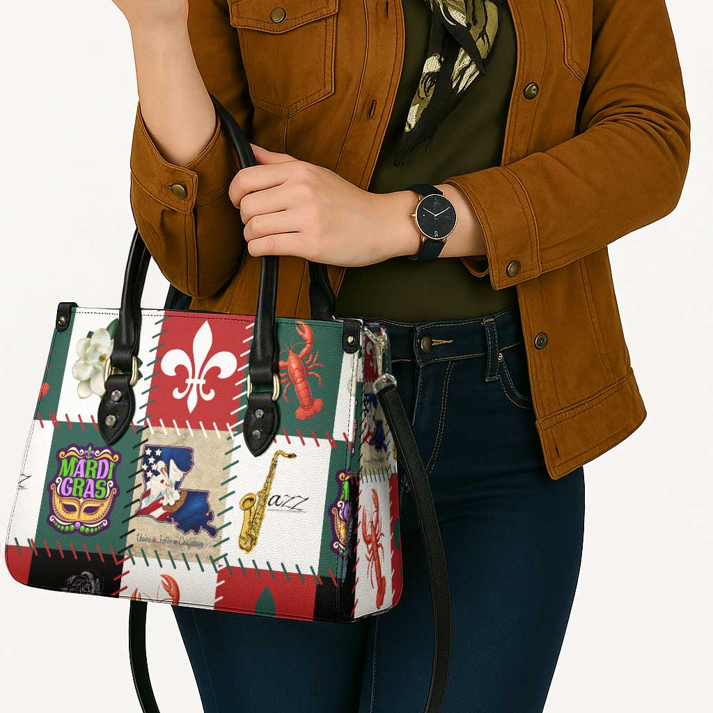 Louisiana Famous Things Christmas Leather Bag Xmas Holiday Patterns - Wonder Print Shop