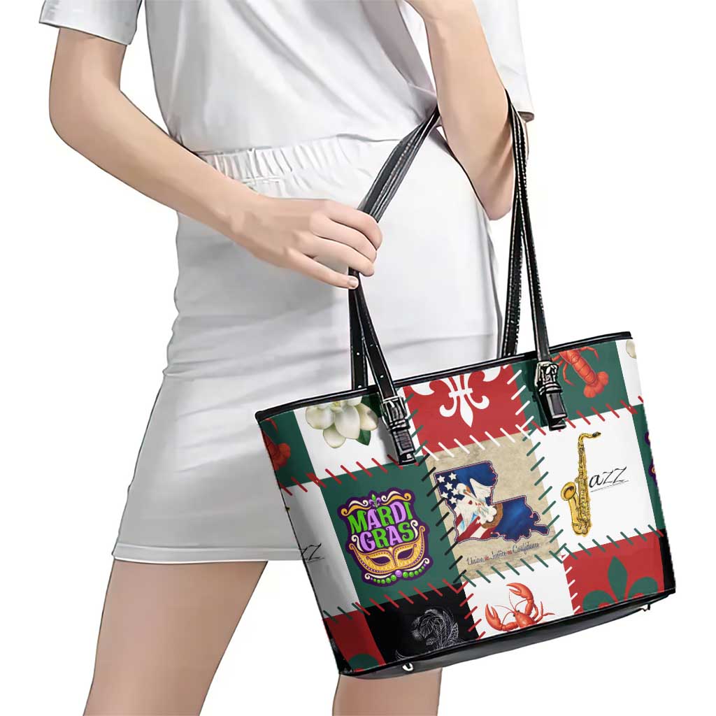 Louisiana Famous Things Christmas Leather Tote Bag Xmas Holiday Patterns - Wonder Print Shop
