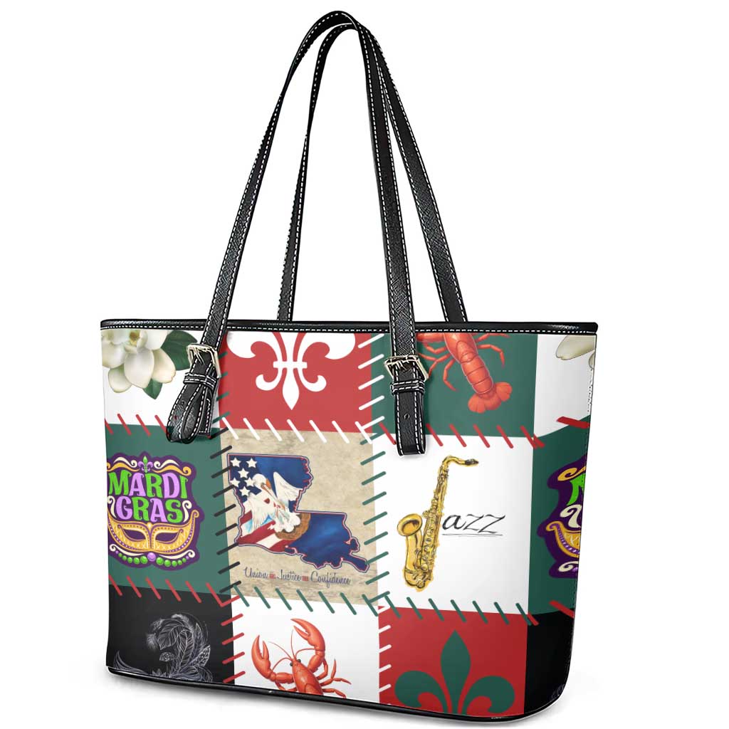 Louisiana Famous Things Christmas Leather Tote Bag Xmas Holiday Patterns - Wonder Print Shop