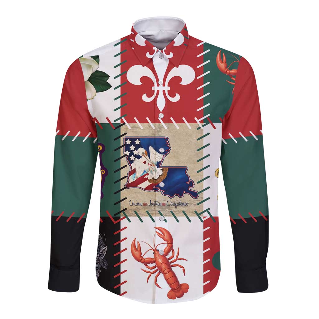 Louisiana Famous Things Christmas Long Sleeve Button Shirt Xmas Holiday Patterns - Wonder Print Shop