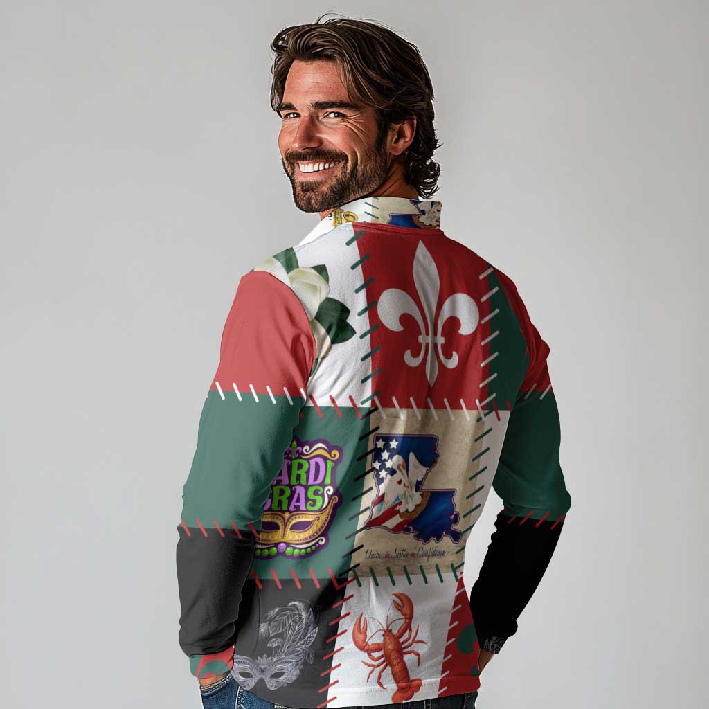 Louisiana Famous Things Christmas Long Sleeve Polo Shirt Xmas Holiday Patterns - Wonder Print Shop