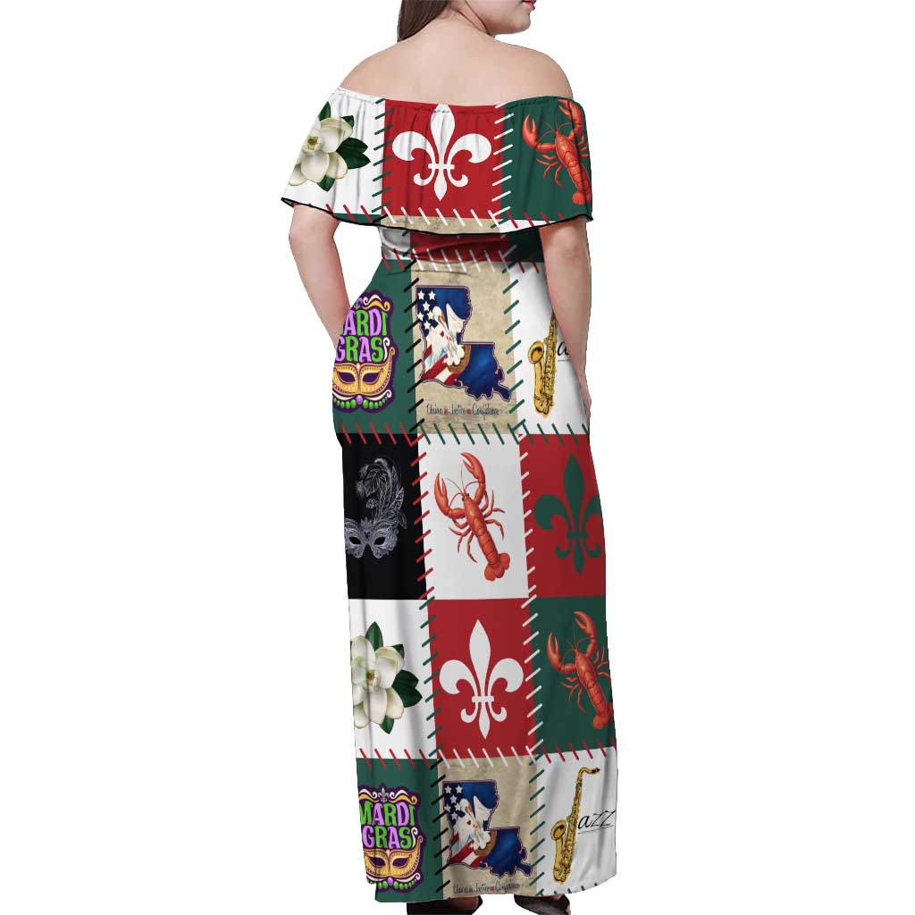 Louisiana Famous Things Christmas Off Shoulder Maxi Dress Xmas Holiday Patterns - Wonder Print Shop