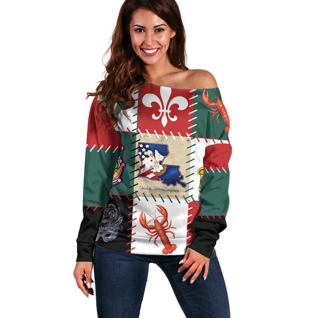 Louisiana Famous Things Christmas Off Shoulder Sweater Xmas Holiday Patterns - Wonder Print Shop