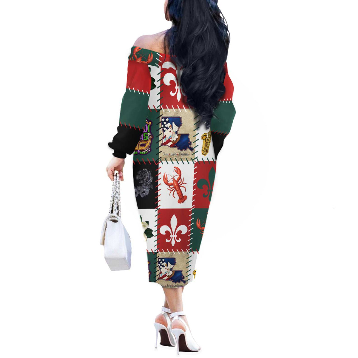 Louisiana Famous Things Christmas Off The Shoulder Long Sleeve Dress Xmas Holiday Patterns - Wonder Print Shop