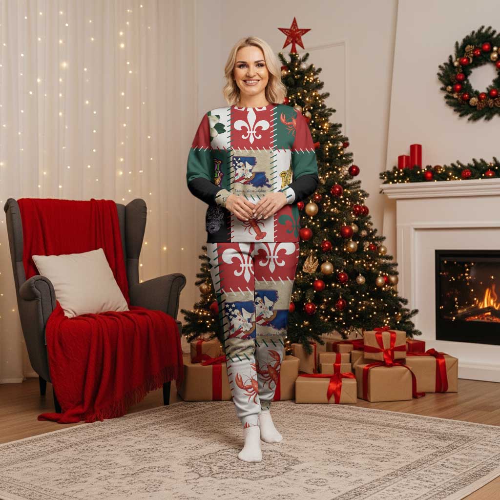 Louisiana Famous Things Christmas Pajama Set Xmas Holiday Patterns - Wonder Print Shop