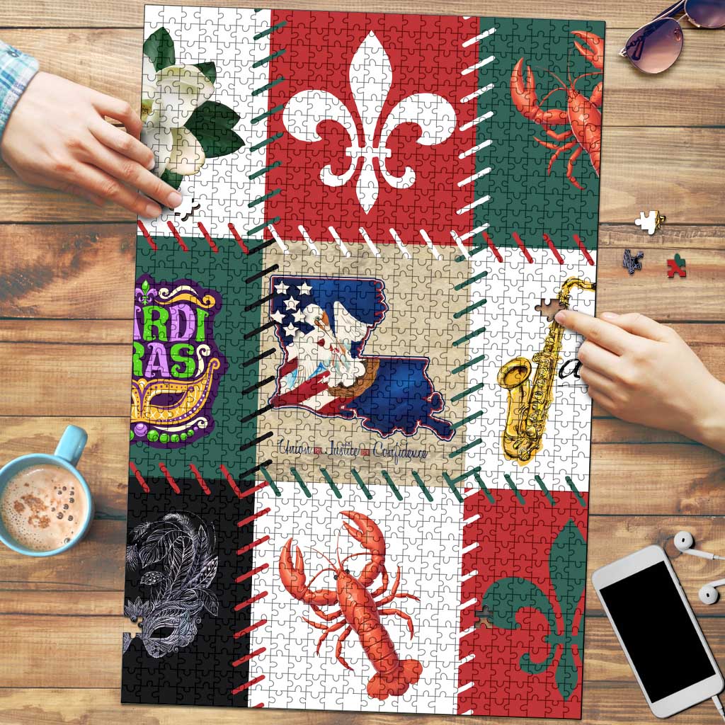 Louisiana Famous Things Christmas Puzzle Xmas Holiday Patterns - Wonder Print Shop