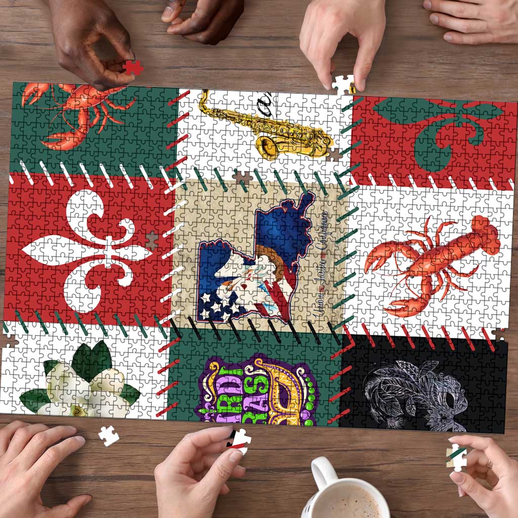 Louisiana Famous Things Christmas Puzzle Xmas Holiday Patterns - Wonder Print Shop