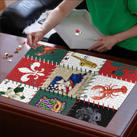 Louisiana Famous Things Christmas Puzzle Xmas Holiday Patterns - Wonder Print Shop