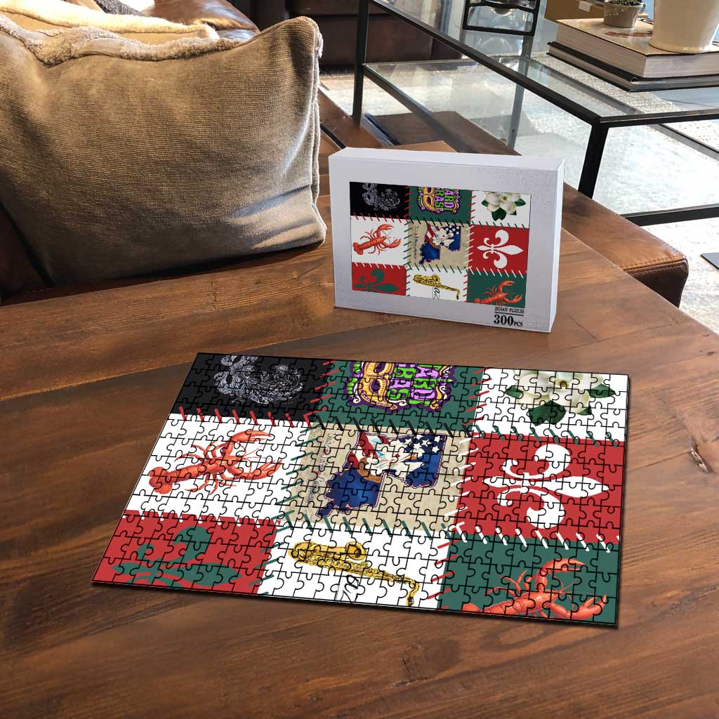 Louisiana Famous Things Christmas Puzzle Xmas Holiday Patterns - Wonder Print Shop