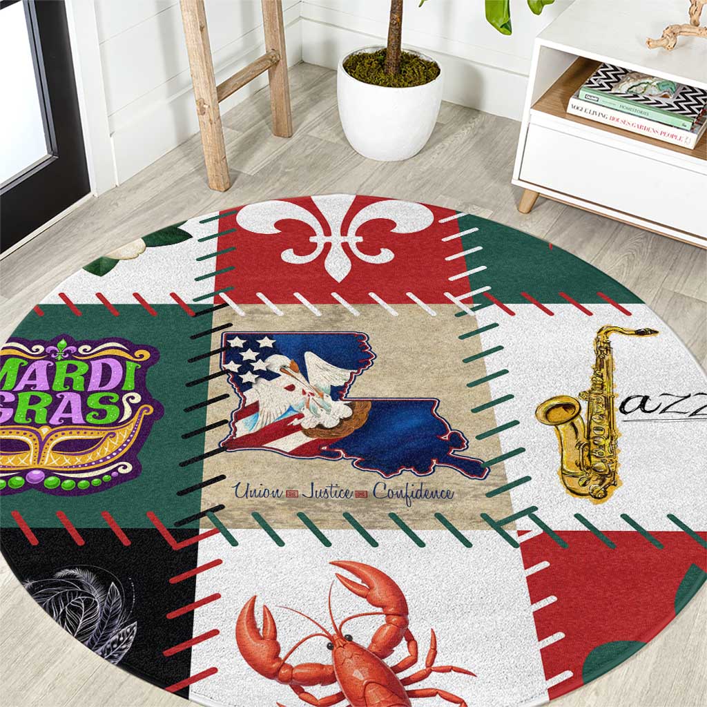 Louisiana Famous Things Christmas Round Carpet Xmas Holiday Patterns - Wonder Print Shop