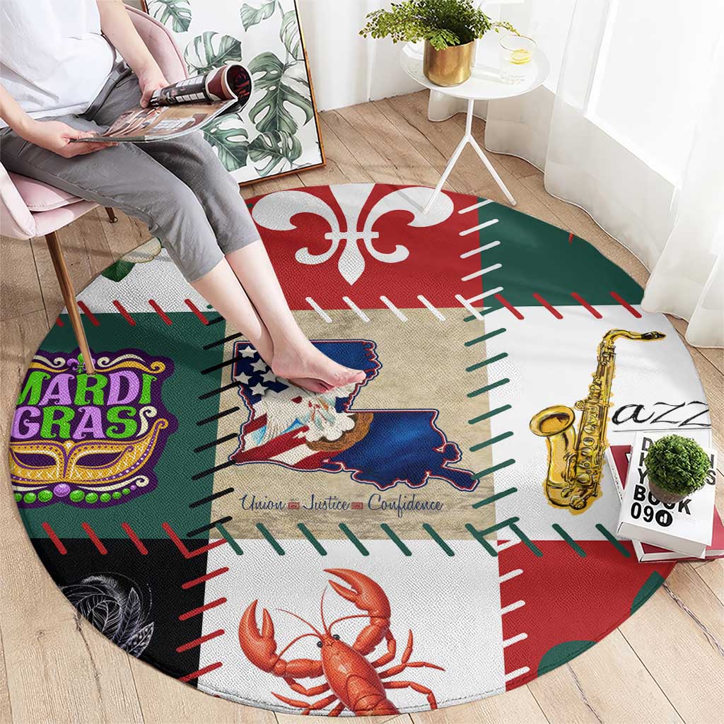 Louisiana Famous Things Christmas Round Carpet Xmas Holiday Patterns - Wonder Print Shop