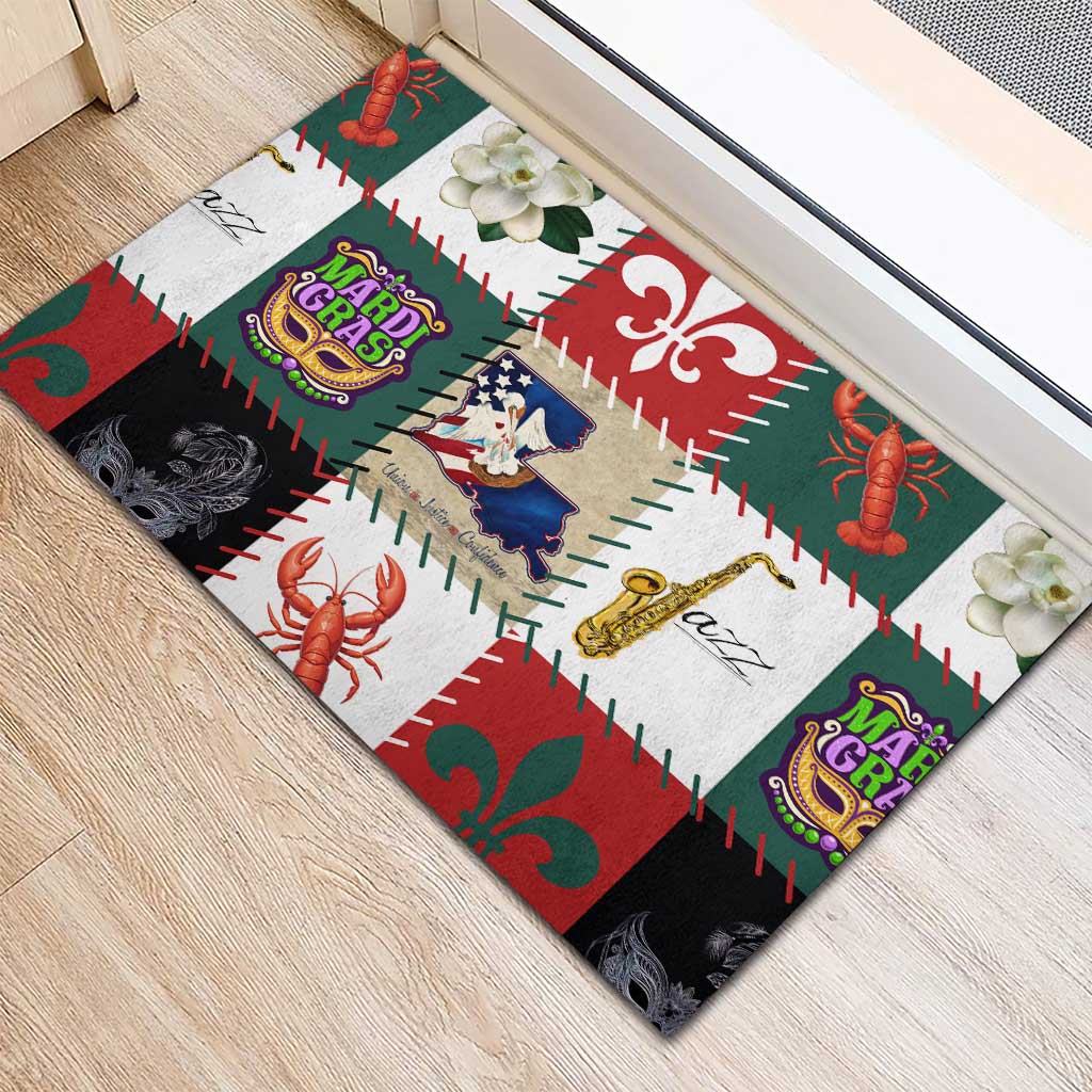 Louisiana Famous Things Christmas Rubber Doormat Xmas Holiday Patterns - Wonder Print Shop