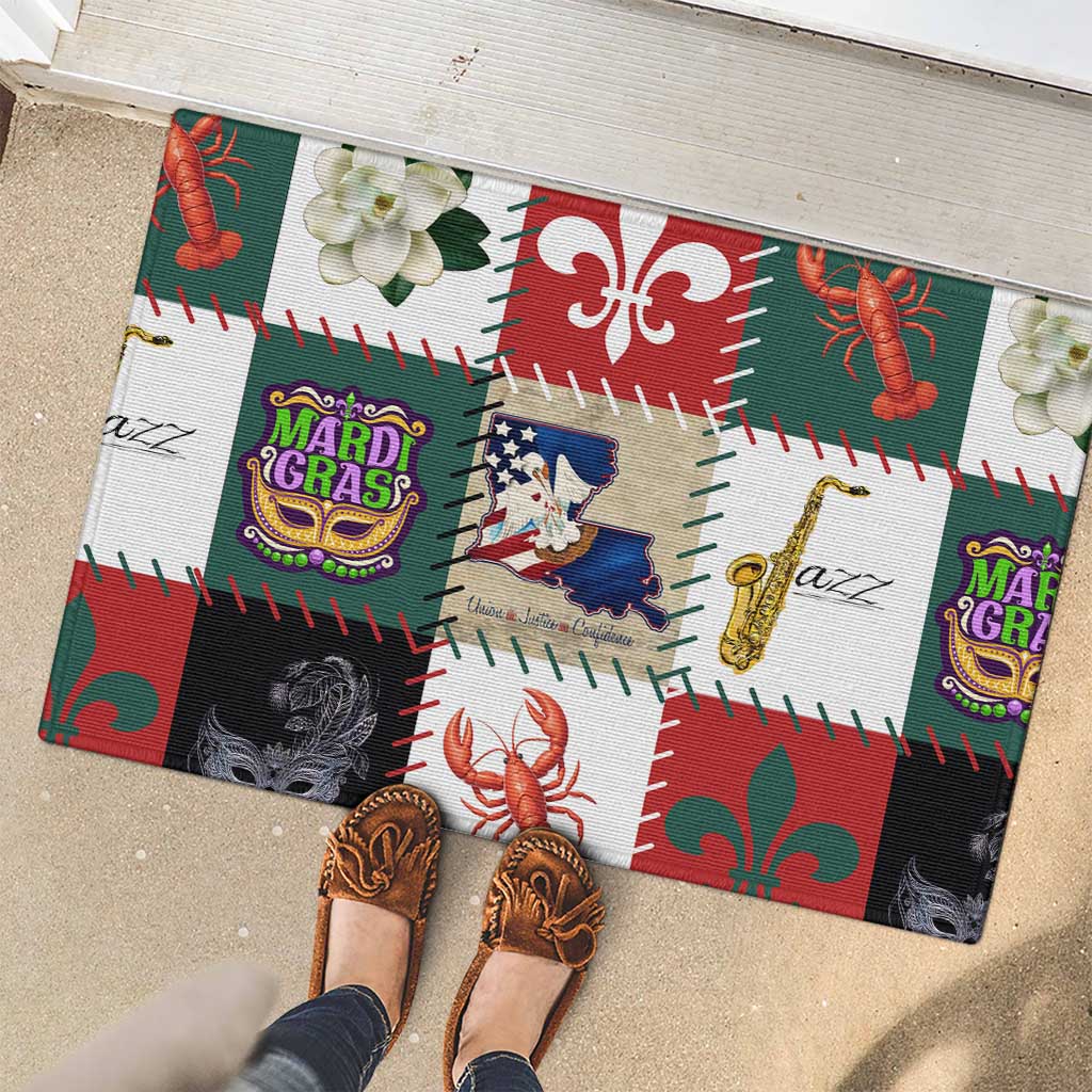 Louisiana Famous Things Christmas Rubber Doormat Xmas Holiday Patterns - Wonder Print Shop