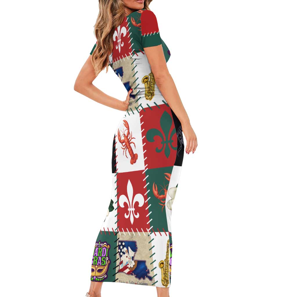 Louisiana Famous Things Christmas Short Sleeve Bodycon Dress Xmas Holiday Patterns - Wonder Print Shop