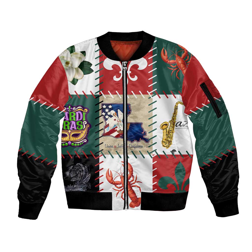 Louisiana Famous Things Christmas Sleeve Zip Bomber Jacket Xmas Holiday Patterns - Wonder Print Shop