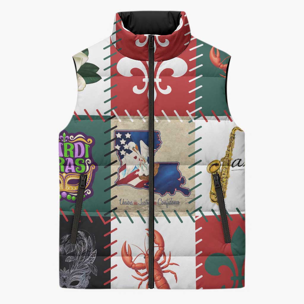 Louisiana Famous Things Christmas Sleeveless Puffer Jacket Xmas Holiday Patterns - Wonder Print Shop