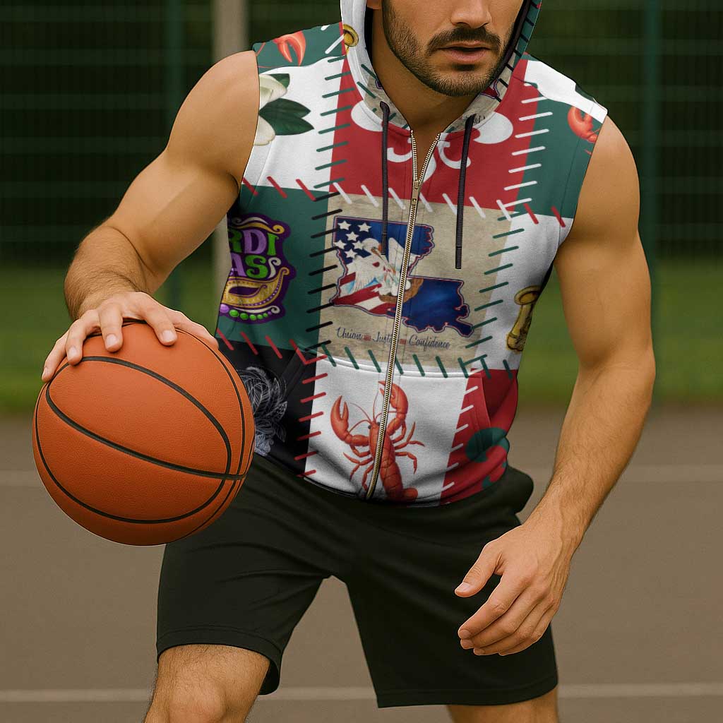 Louisiana Famous Things Christmas Sleeveless Zip Hoodie Xmas Holiday Patterns - Wonder Print Shop
