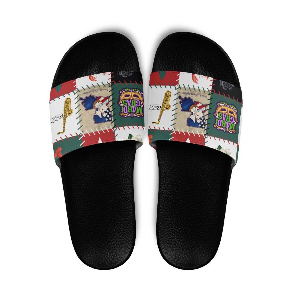 Louisiana Famous Things Christmas Slide Sandals Xmas Holiday Patterns - Wonder Print Shop