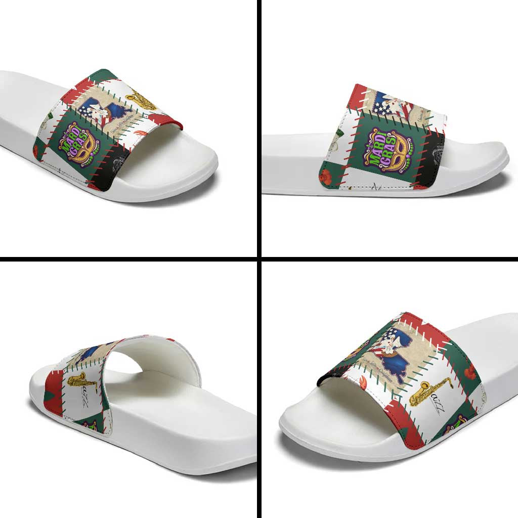 Louisiana Famous Things Christmas Slide Sandals Xmas Holiday Patterns - Wonder Print Shop