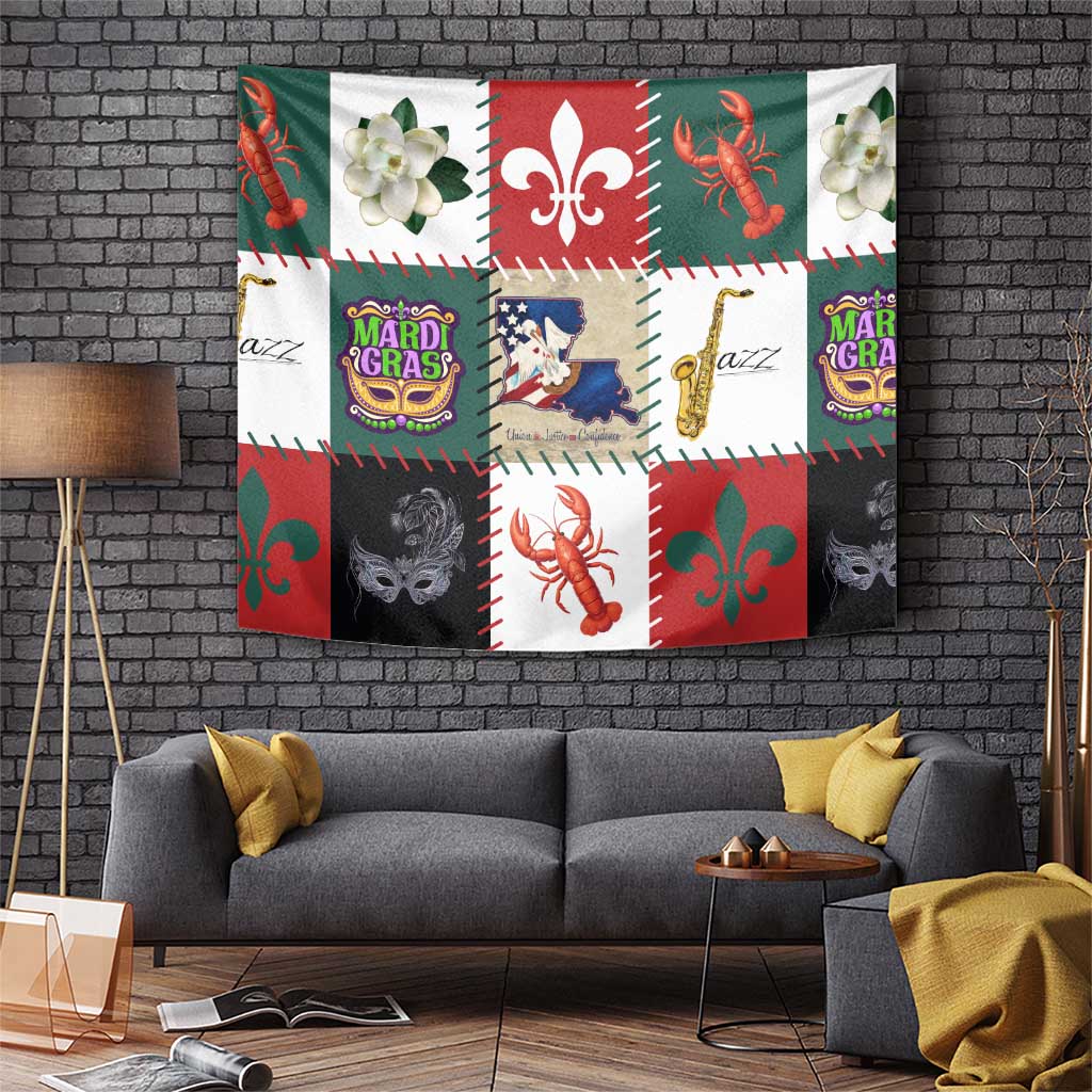 Louisiana Famous Things Christmas Tapestry Xmas Holiday Patterns - Wonder Print Shop