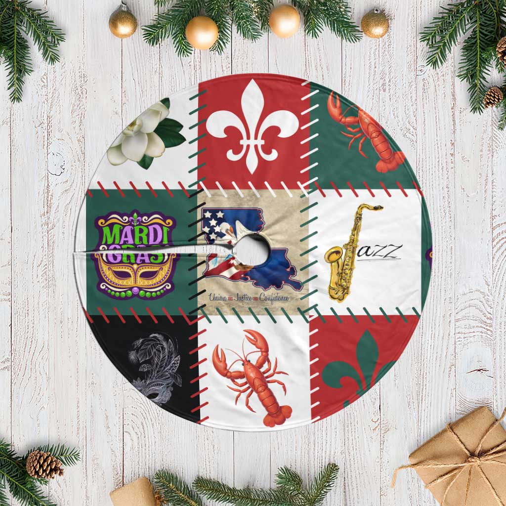 Louisiana Famous Things Christmas Tree Skirt Xmas Holiday Patterns - Wonder Print Shop