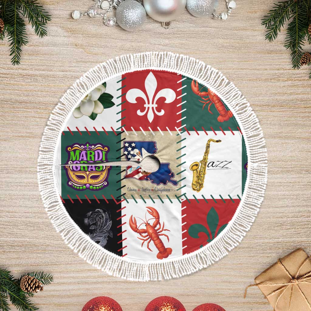 Louisiana Famous Things Christmas Tree Skirt Xmas Holiday Patterns - Wonder Print Shop