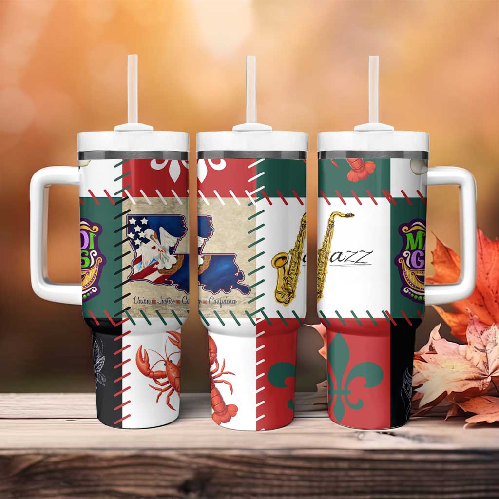 Louisiana Famous Things Christmas Tumbler With Handle Xmas Holiday Patterns - Wonder Print Shop